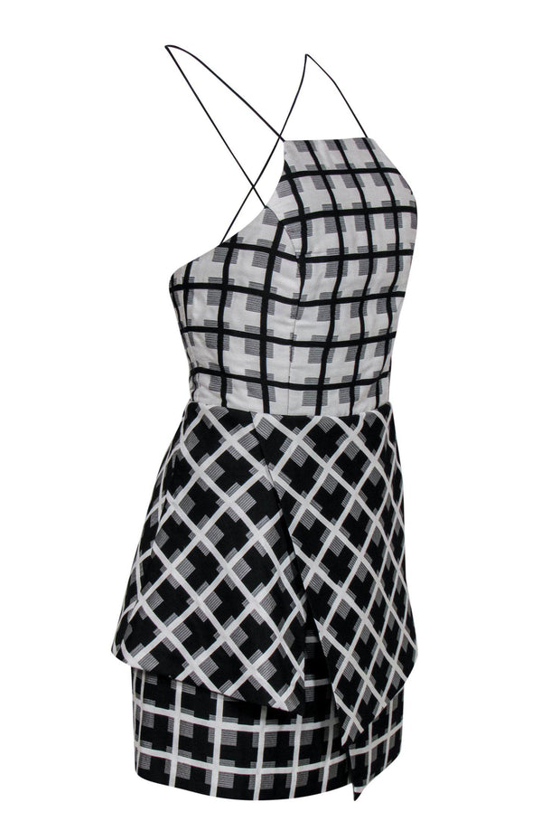 Current Boutique-NBD - Black & White Printed Sleeveless Lace-Up Sheath Dress Sz M