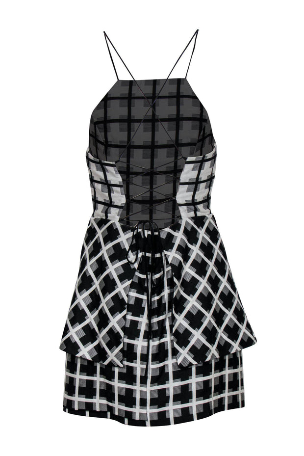 Current Boutique-NBD - Black & White Printed Sleeveless Lace-Up Sheath Dress Sz M