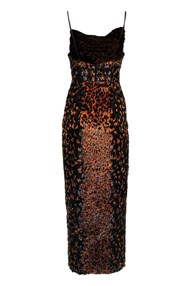 Current Boutique-NBD - Orange & Black Velvet Metallic Sleeveless Gown w/ High Slit Sz XS