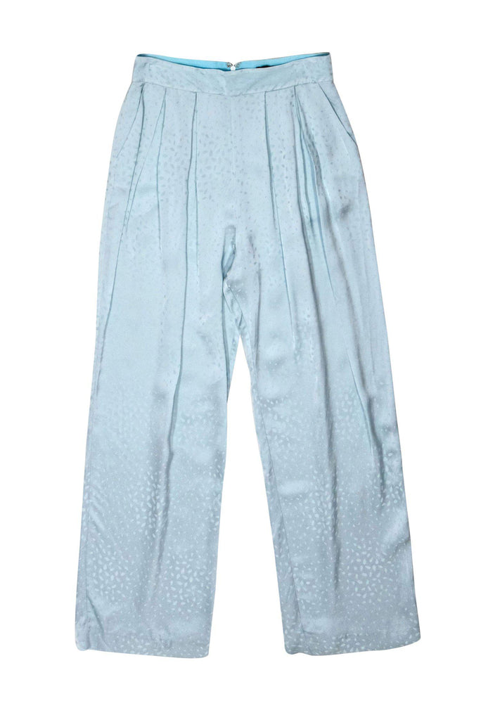NBD - Powder Blue Speckle Jacquard Pleated Wide Leg Satin Pants Sz M –  Current Boutique