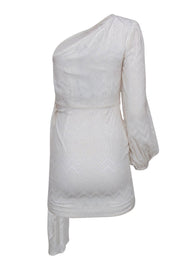 Current Boutique-NBD - White Draped Chevron Textured "Lisa" Mini Dress w/ Gold Threading Sz XS