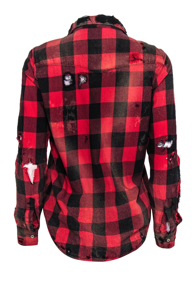 Current Boutique-NSF - Red Plaid Heavily Distressed Flannel Shirt Sz S