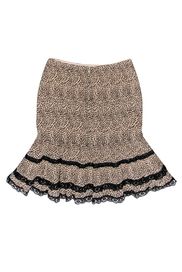 Current Boutique-Nanette Lepore - Animal Print Silk Tiered Skirt w/ Lace Trim Sz 2