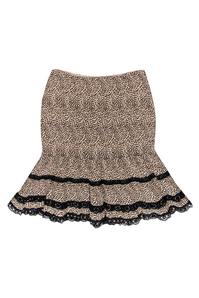 Current Boutique-Nanette Lepore - Animal Print Silk Tiered Skirt w/ Lace Trim Sz 2
