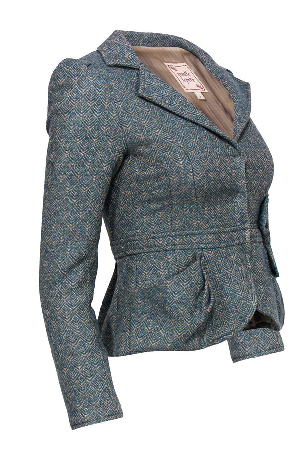 Current Boutique-Nanette Lepore - Aqua Green Woven Wool Blend Blazer Sz 0