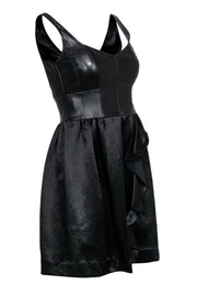 Current Boutique-Nanette Lepore - Black A-Line Ruffle Dress w/ Leather Bodice Sz 4
