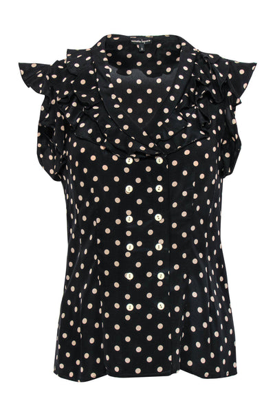 Current Boutique-Nanette Lepore - Black & Beige Ruffled Silk Polka Dot Blouse Sz 0