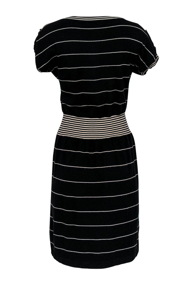 Current Boutique-Nanette Lepore - Black & Beige Striped Knit Short Sleeve Dress Sz M