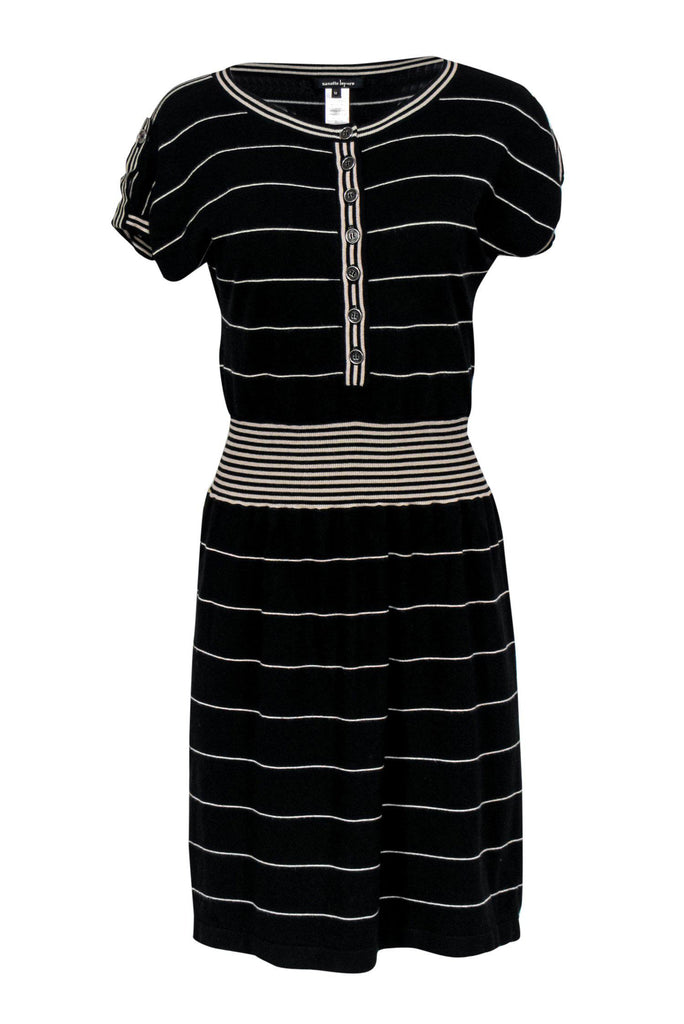 Nanette Lepore - Black Silk Fit & Flare Dress w/ Beige Embroidery & Ke –  Current Boutique