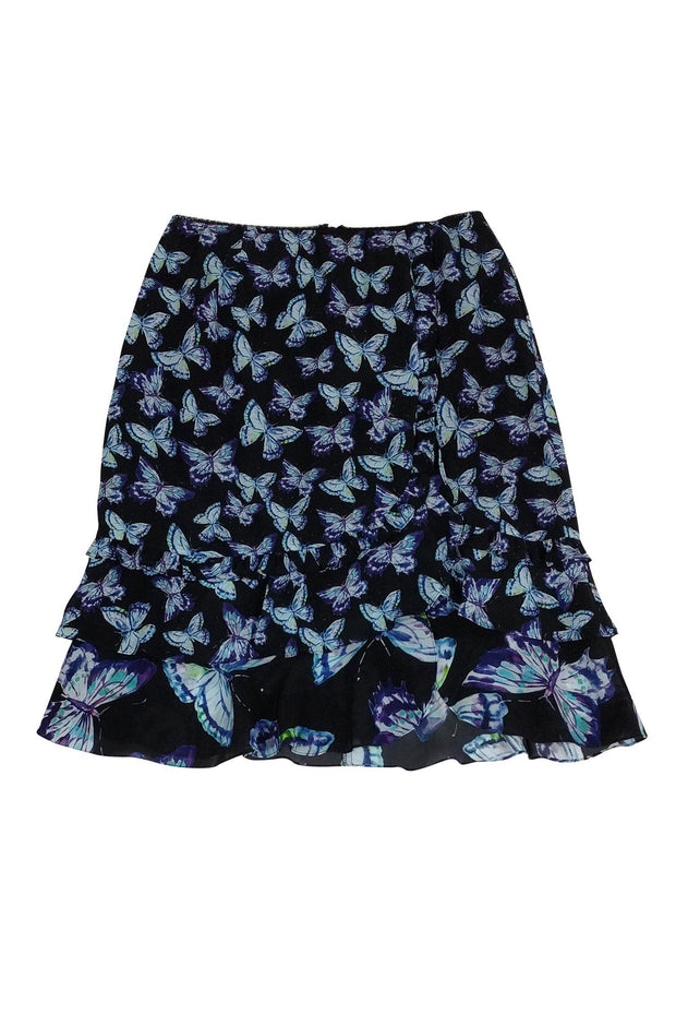 Current Boutique-Nanette Lepore - Black Butterfly Ruffle Skirt Sz 10