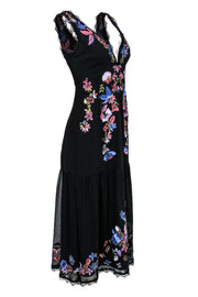 Current Boutique-Nanette Lepore - Black Floral Embroidered Sleeveless Maxi Dress w/ Lace Trim Sz 2