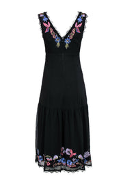 Current Boutique-Nanette Lepore - Black Floral Embroidered Sleeveless Maxi Dress w/ Lace Trim Sz 2