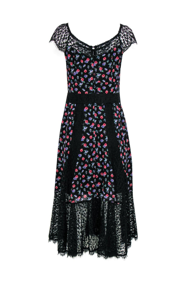 Current Boutique-Nanette Lepore - Black Floral Paneled Dress w/ Lace Sz 6