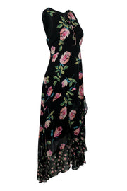 Current Boutique-Nanette Lepore - Black Floral Ruffle Maxi Dress Sz 14