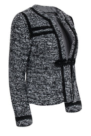 Current Boutique-Nanette Lepore - Black & Grey Boucle Tweed Blazer w/ Black Rope Trim Sz 6