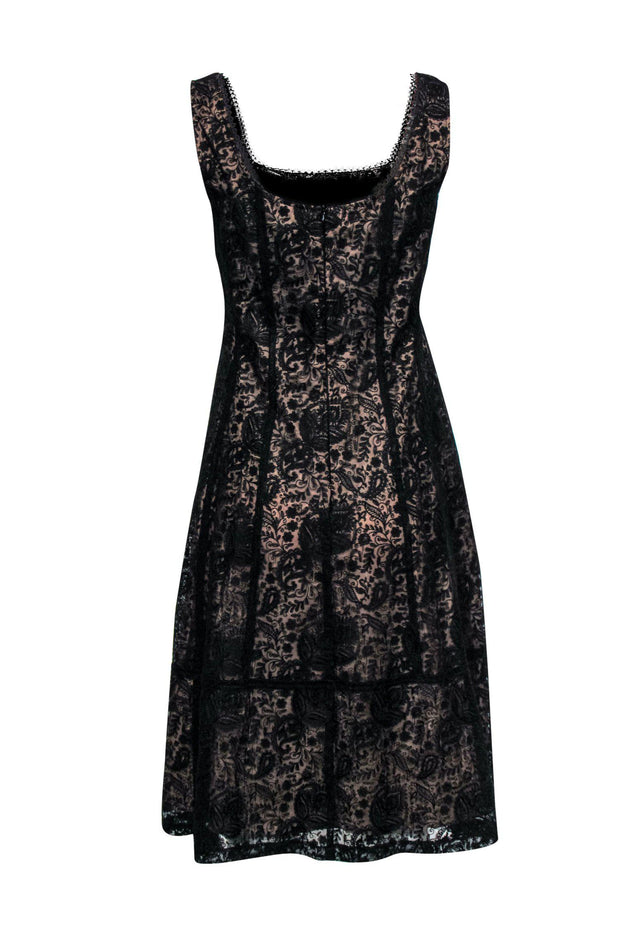Current Boutique-Nanette Lepore - Black Lace Scoop Neck Flared Dress Sz 6
