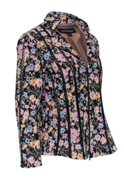 Current Boutique-Nanette Lepore - Black & Multicolor Pastel Floral Print Zip-Up Jacket w/ Eyelet Trim Sz 10