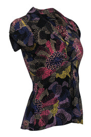 Current Boutique-Nanette Lepore - Black & Multicolor Speckled Collared Cap Sleeve Top Sz 2