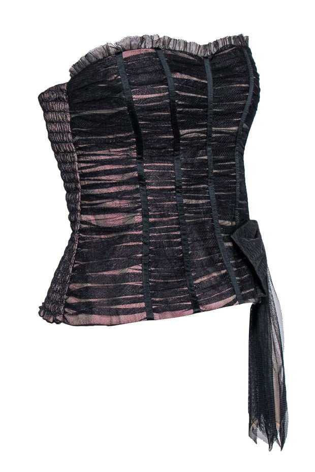 Current Boutique-Nanette Lepore - Black Organza Strapless Corset Top w/ Bow Sz 4