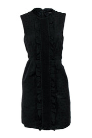 Current Boutique-Nanette Lepore - Black Polka Dot Embossed Sheath Dress w/ Ruffles & Embroidery Sz 12