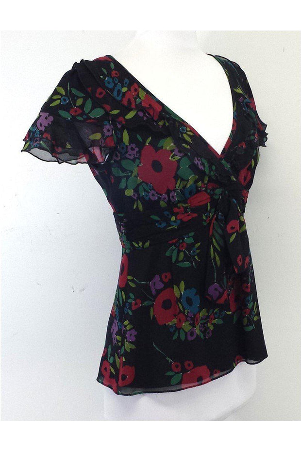 Current Boutique-Nanette Lepore - Black Red, Blue & Green Floral Top Sz 4