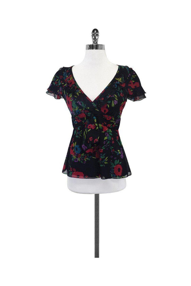 Current Boutique-Nanette Lepore - Black Red, Blue & Green Floral Top Sz 4