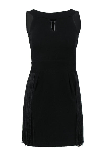 Current Boutique-Nanette Lepore - Black Sheath Dress w/ Fringe Back Sz 0