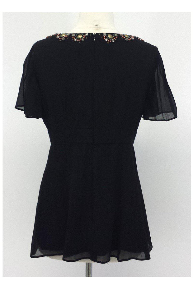 Current Boutique-Nanette Lepore - Black Silk Blouse w/ Beaded Neckline Sz 0