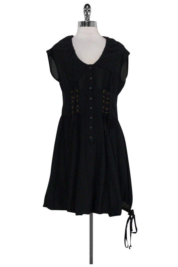 Current Boutique-Nanette Lepore - Black Silk Corset-Style Dress Sz 8