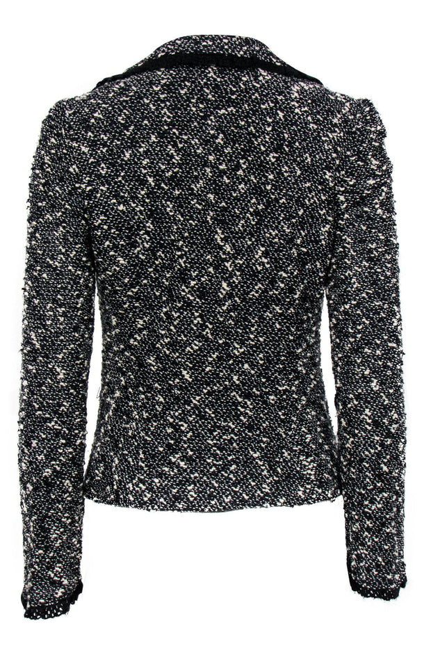 Current Boutique-Nanette Lepore - Black Speckled Tweed Tie-Front Blazer Sz M