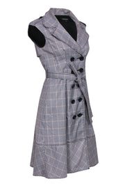 Current Boutique-Nanette Lepore - Black & Tan Houndstooth Belted Trench Coat Dress Sz 2