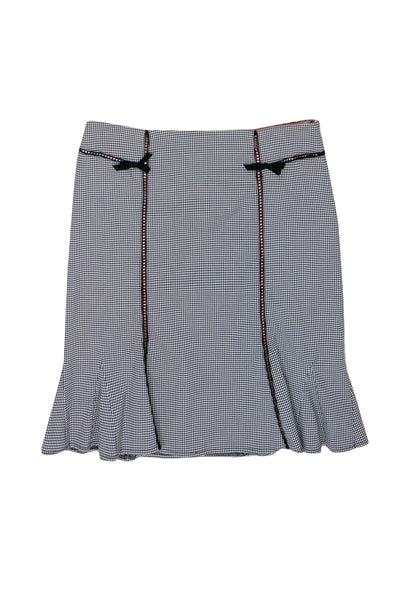 Current Boutique-Nanette Lepore - Black & White Checkered Pencil Skirt w/ Eyelet Trim & Bows Sz 6