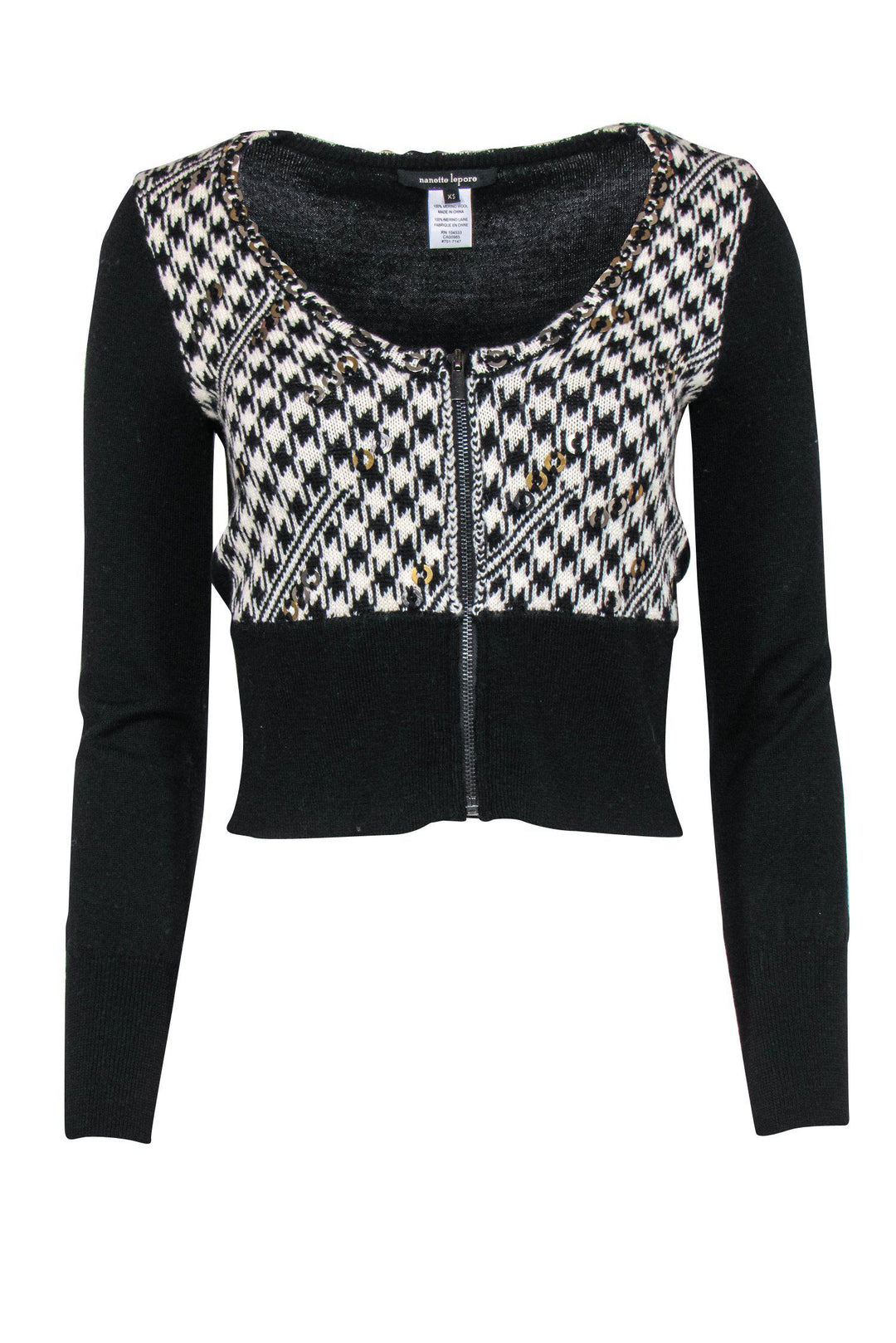 Nanette Lepore Black White Houndstooth Sequin Wool Steeple Chas Current Boutique