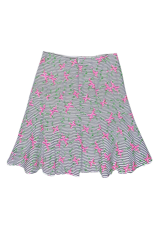 Current Boutique-Nanette Lepore - Black & White Striped Floral Print Midi Skirt Sz 2