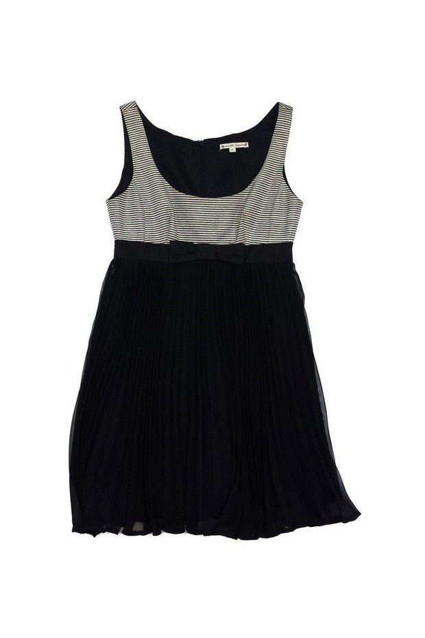 Current Boutique-Nanette Lepore - Black & White Striped Pleated Skirt Dress Sz 4