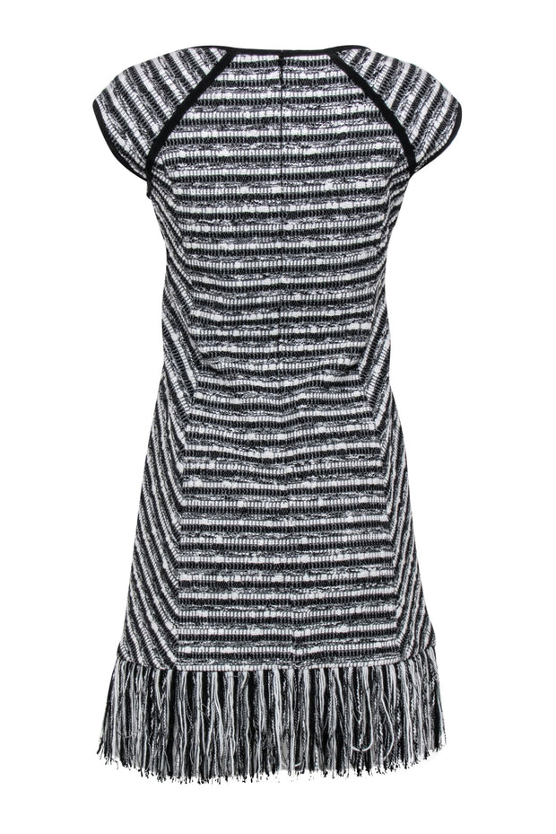 Current Boutique-Nanette Lepore - Black & White Tweed "Lawless" Shift Dress w/ Fringe Hem Sz 6