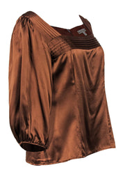 Current Boutique-Nanette Lepore - Brown Silk Long Sleeve Peasant Blouse Sz 8
