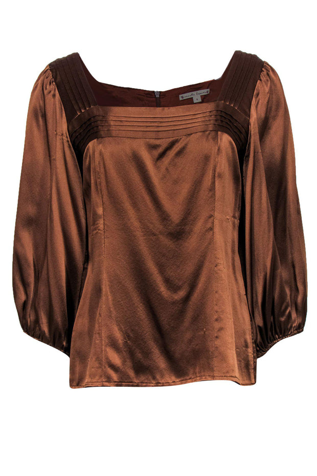 Current Boutique-Nanette Lepore - Brown Silk Long Sleeve Peasant Blouse Sz 8
