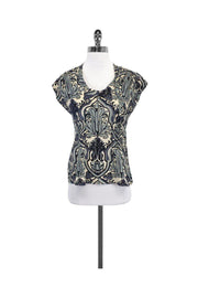 Current Boutique-Nanette Lepore - Cream Black & Blue Print Top Sz 0