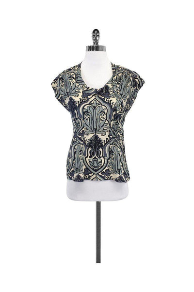 Current Boutique-Nanette Lepore - Cream Black & Blue Print Top Sz 0