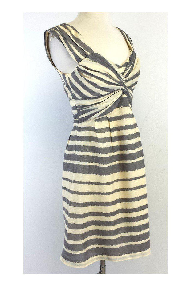 Current Boutique-Nanette Lepore - Cream & Grey Striped Silk & Linen Dress Sz 4