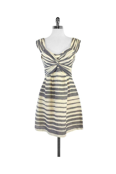 Current Boutique-Nanette Lepore - Cream & Grey Striped Silk & Linen Dress Sz 4