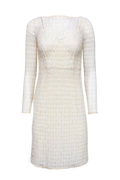 Current Boutique-Nanette Lepore - Cream Long-Sleeve Netted Lace Dress w/ Slip Sz 0