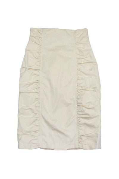 Current Boutique-Nanette Lepore - Cream Ruched Cotton Skirt Sz 2