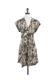 Current Boutique-Nanette Lepore - Cream & Tan Print Button-Up Dress Sz 2