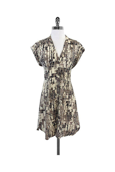 Current Boutique-Nanette Lepore - Cream & Tan Print Button-Up Dress Sz 2