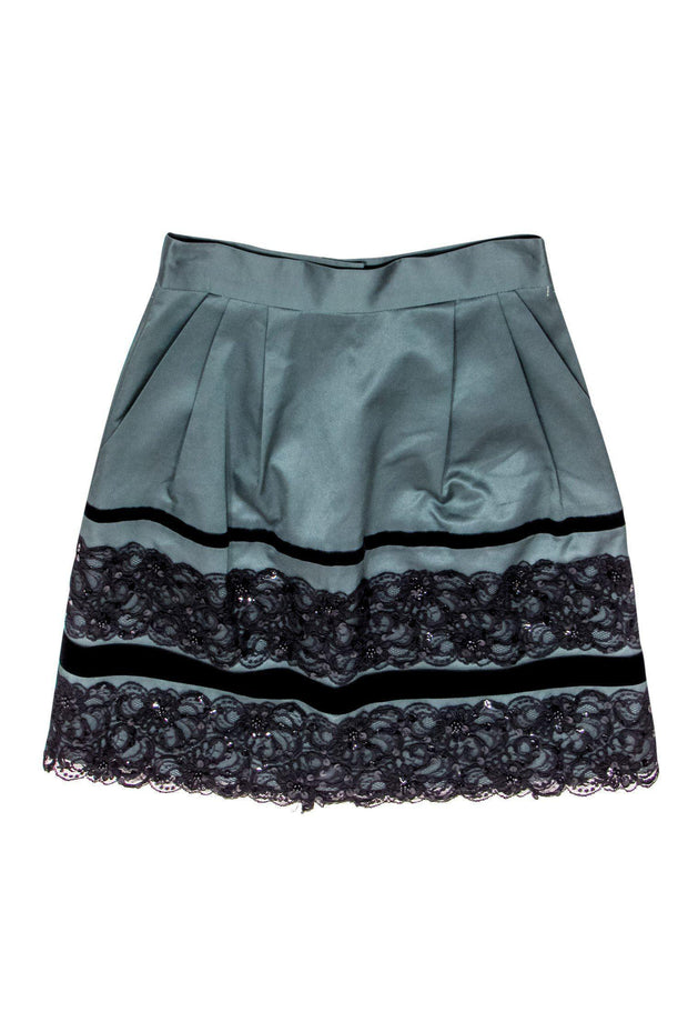 Current Boutique-Nanette Lepore - Dark Green Miniskirt w/ Lace & Sequins Sz 2