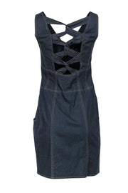 Current Boutique-Nanette Lepore - Dark Wash Denim Sleeveless Bodycon Dress w/ Crisscross Back Sz 6