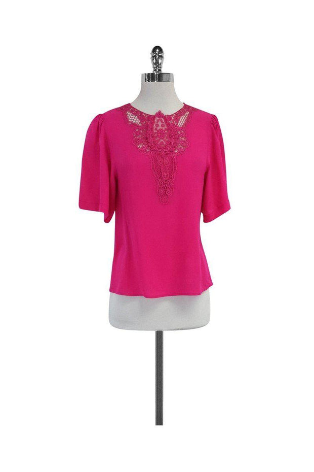 Current Boutique-Nanette Lepore - Fuchsia Silk Short Sleeve Blouse Sz 8
