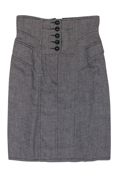Current Boutique-Nanette Lepore - Gray High Waisted Skirt w/ Lace-Up Design & Buttons Sz 0